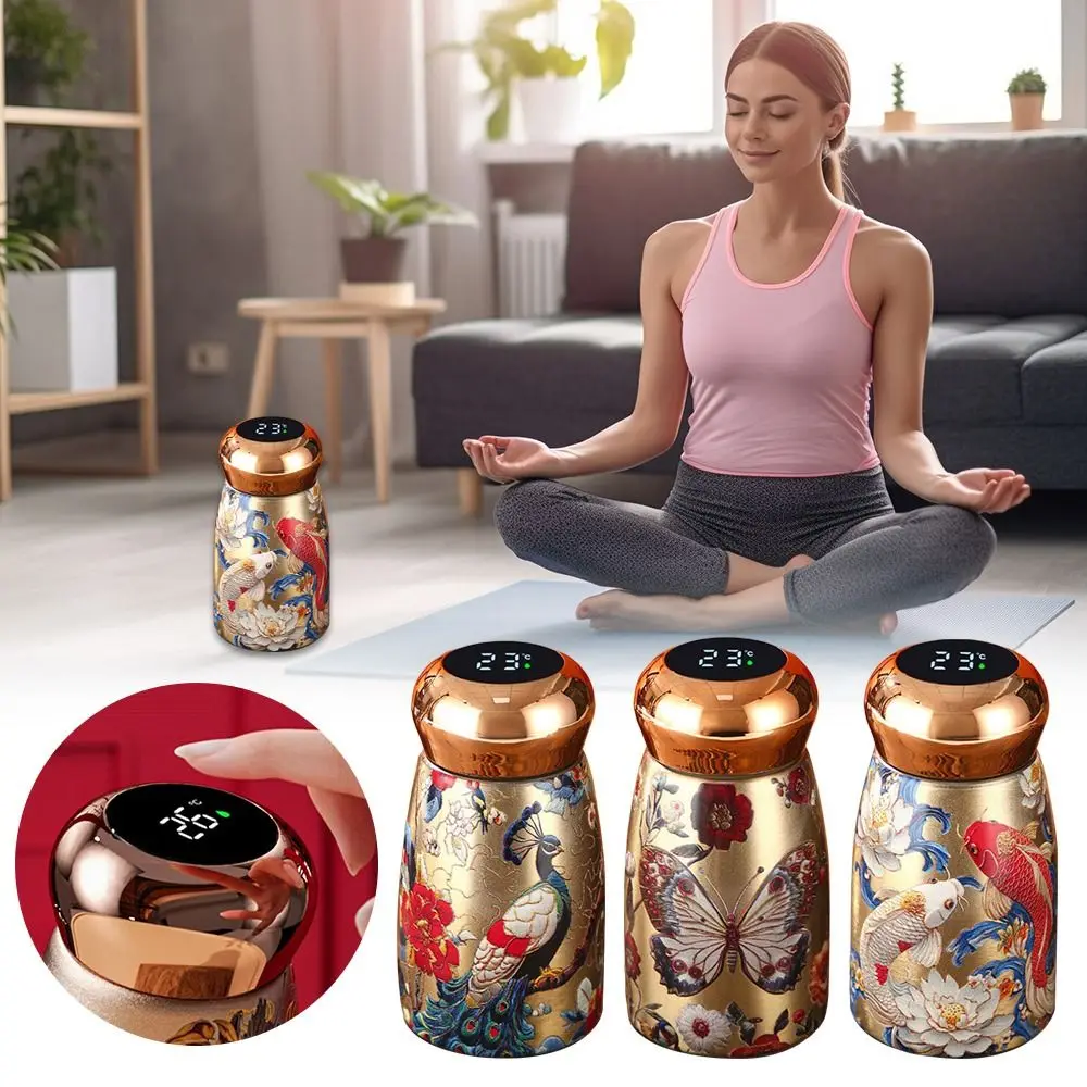 304 Stainless Steel Insulated Cup 230ml Chinese Style Thermal Water Bottle Temperature Display Leak-Proof Coffee Mug