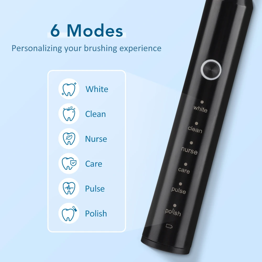 Electric Smart Toothbrush 6 Speed Mode Home USB Charging Waterproof Clean Whiten Adult Tooth Cleaner Automatic Timer Couple Set