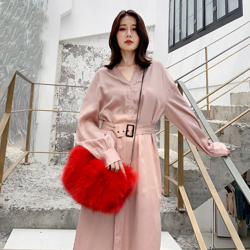 2023 Women's Fashion Fur Shoulder Bag Luxury Natural Fluffy Fox Fur Crossbody Bag Winter Casual Hand Warmer Fur Bag