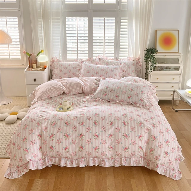 Faldas de cama para adultos, niños y niñas, ropa de cama de algodón suave  de alta calidad, cubrecamas individuales, tamaño Queen y King, color rosa,  150x200 - AliExpress