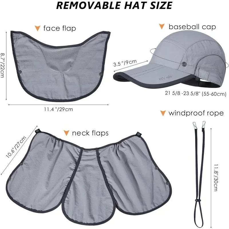 GADIEMKENSD UPF 50+ Visor Hat Foldable Detachable Sun Protection Breathable Mosquito Veil Camping Fishing Hiking Duck Tongue M50