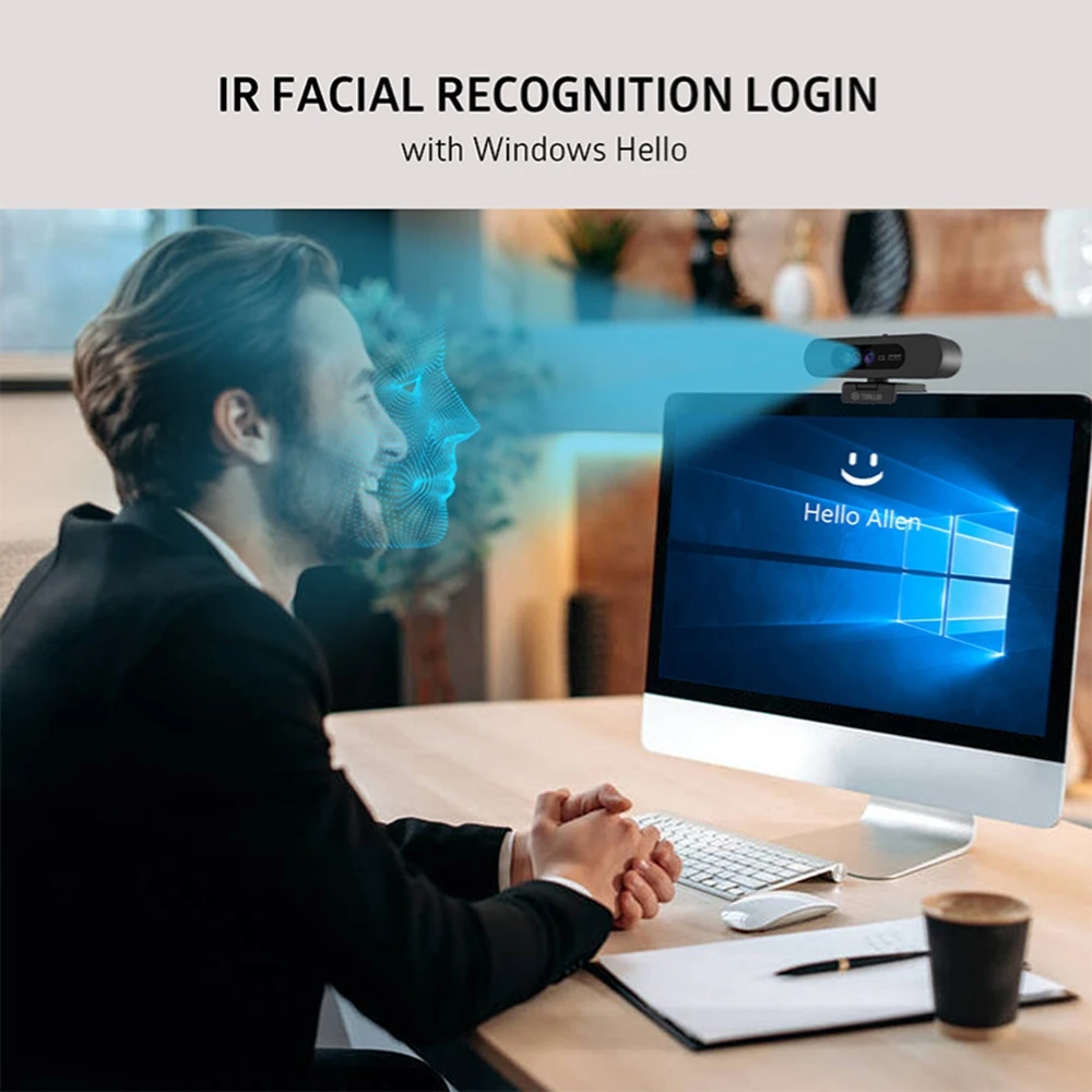 TOALLIN Windows Hello 2K Webcam 1080P Web Camera PC, IR Facial Recognition, with Noise-Reduction Mics for Streaming Conferencing 2
