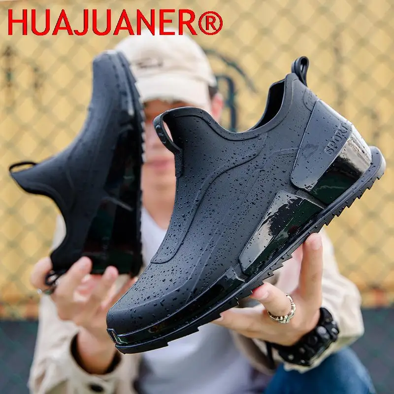 

2023 New Men's Outdoor Non-slip Hiking Shoes Shaxi Fishing Rain Boots Black Work Shoes Durable Waterproof Rubber Fishing Shoes