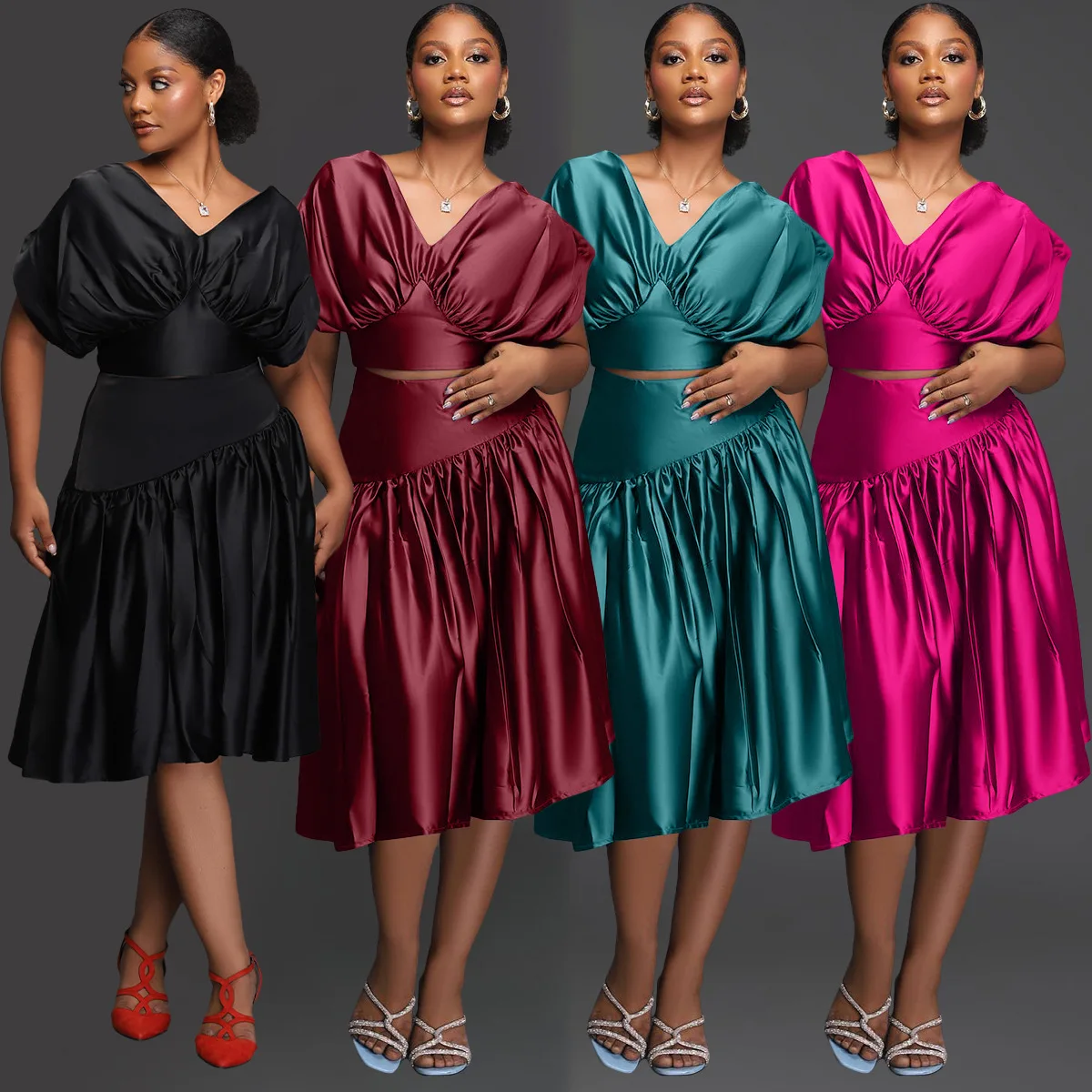 

Женский пляжный комплект из двух предметов, платье с оборками и юбка, укороченный топ, элегантный пикантный комплект из двух предметов, лето 2023