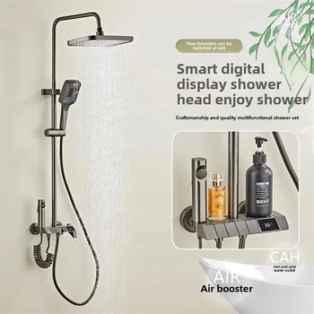 Set doccia in rame pieno Set doccia per bagno domestico Pulsante pianoforte Set doccia con ugello pressurizzato Set doccia per bagno domestico alla moda 1