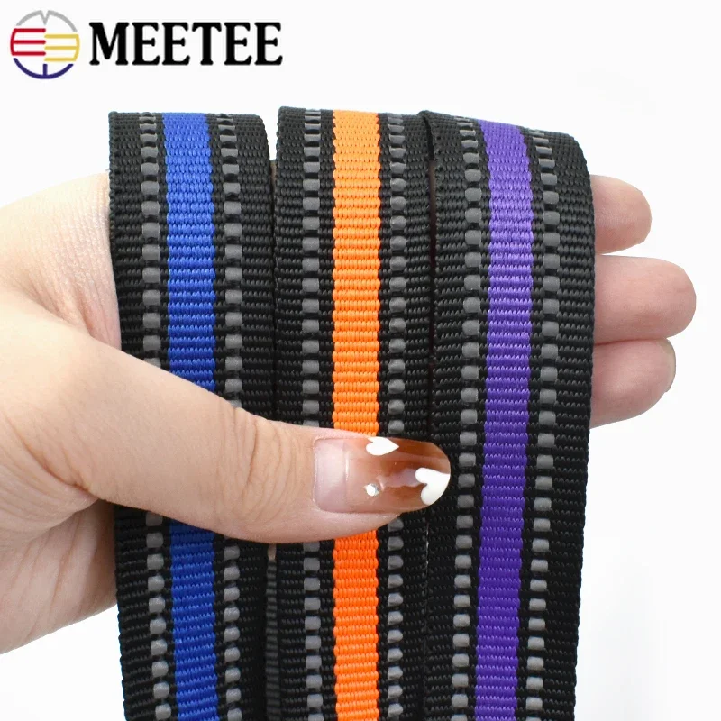Meetee 나일론 웨빙 반사 백 스트랩, 좌석 벨트 밴드 의류, 애완 동물 칼라 장식 리본 테이프 용품, 5 미터, 15mm, 20mm, 25mm
