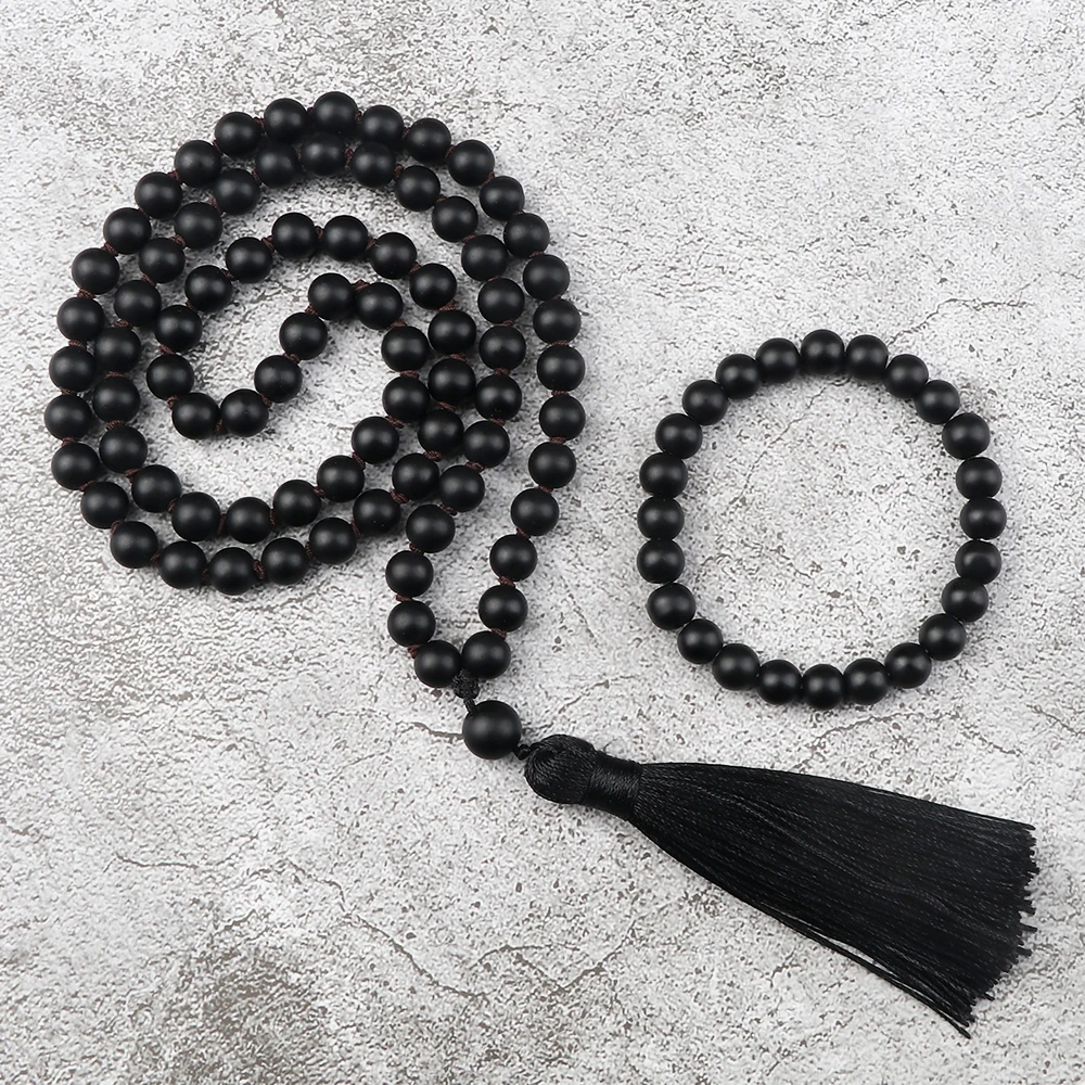 Handmade Round Beads Necklace For Men Black Shiny Stone Tassel Charm  Necklaces Women Jewelry 108 Mala Rosary,6mm Black-1 : Amazon.es: Moda