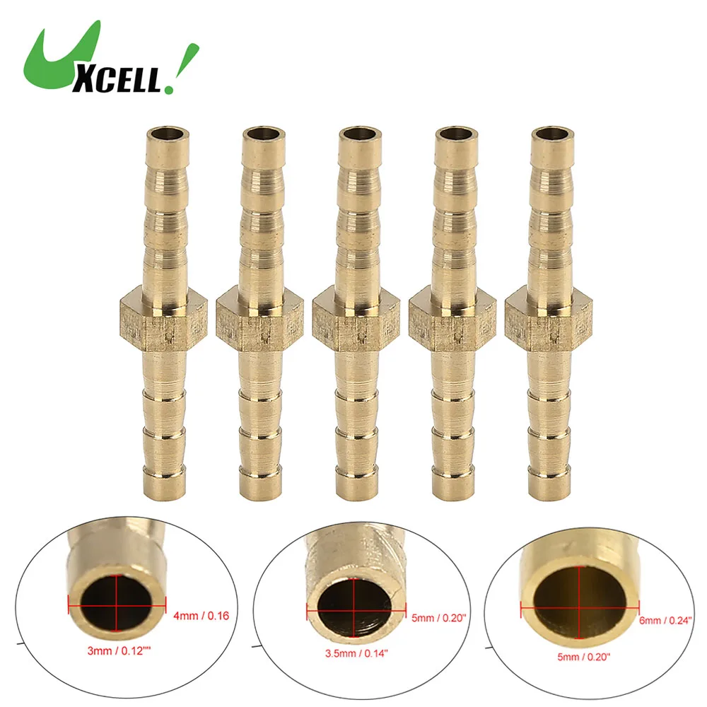 Hose Coupler Uxcell 4/5/6/8/10mm Brass Barb Pipe Fitting 5pcs Straight Union Connector for Air Water Gas Oil