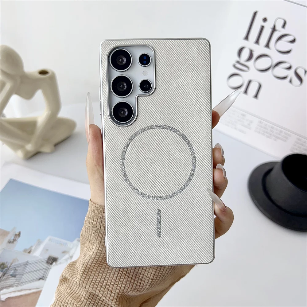 Trendy Solid Color Denim Phone Case with Magsafe Compatibility & Shockproof Protection