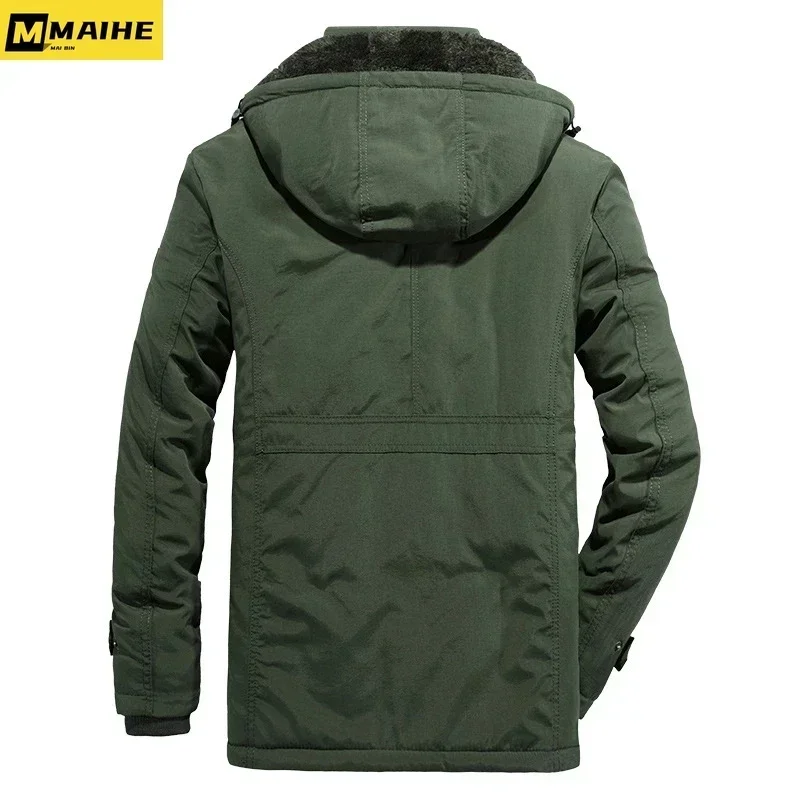 2023 Men's Winter Parka Retro Wool Lined Warm Jacket Men's Field Hooded Windproof Mountaineering Skiing Cotton-padded Jacket