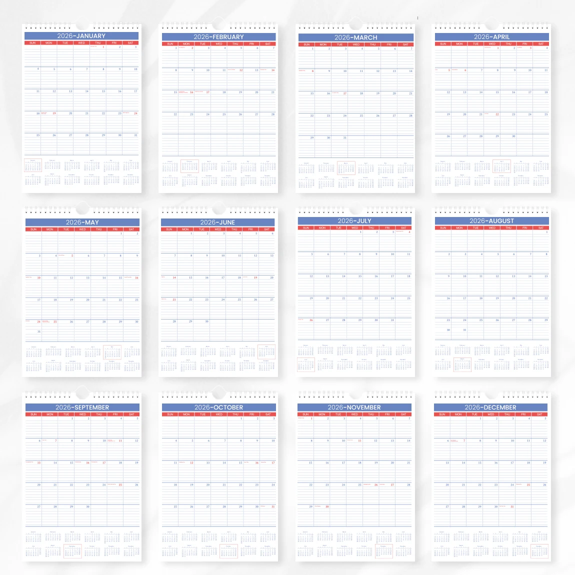Large Wall Calendar for 2026 - Monthly Hanging Planner with Ample Writing Space, Spiral Bound for Home Office Organization