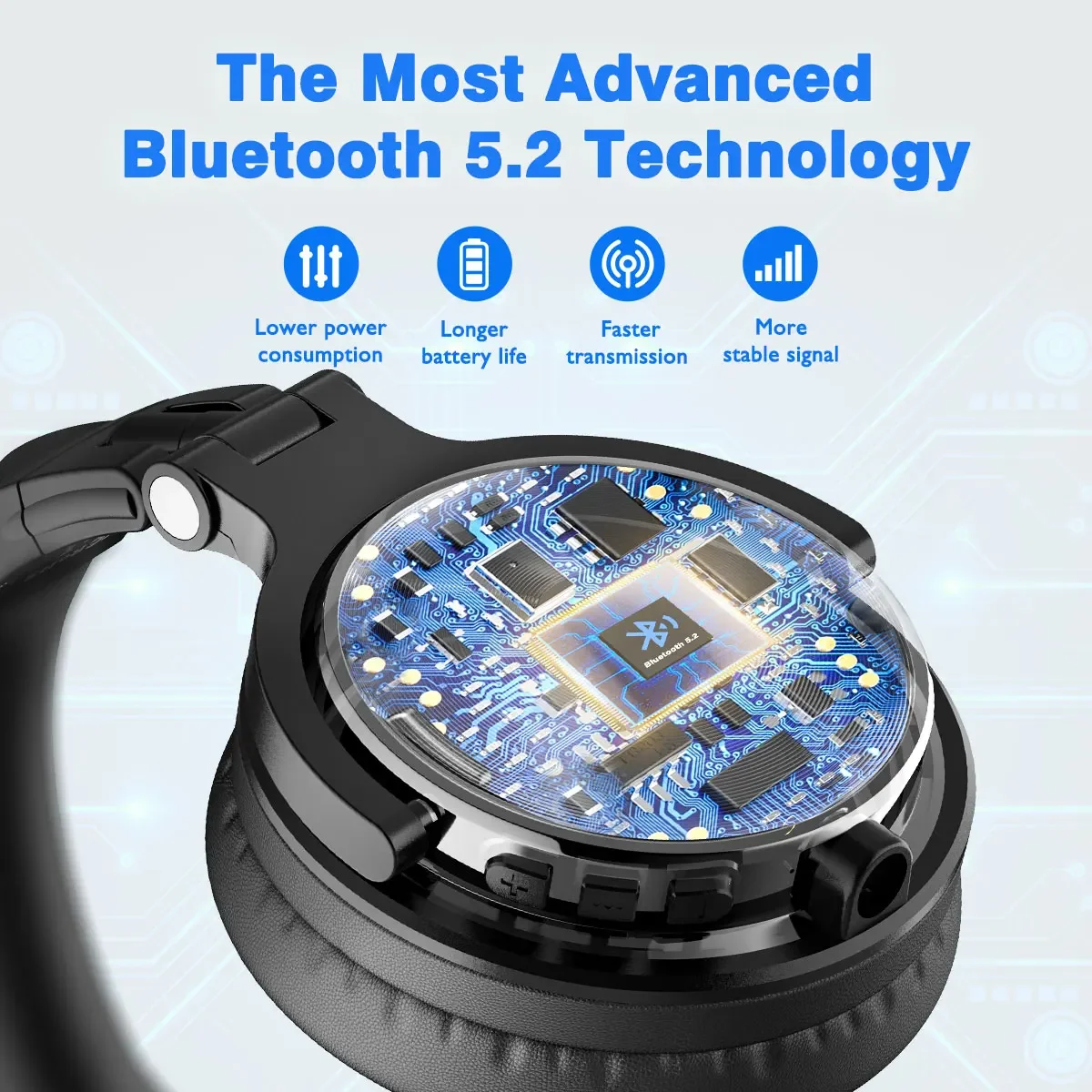 Oneodio Bluetooth 5.2 Headset Wireless Headphones With Microphone 110Hrs Foldable Over Ear Earphones For Mobile Phone PC Sports