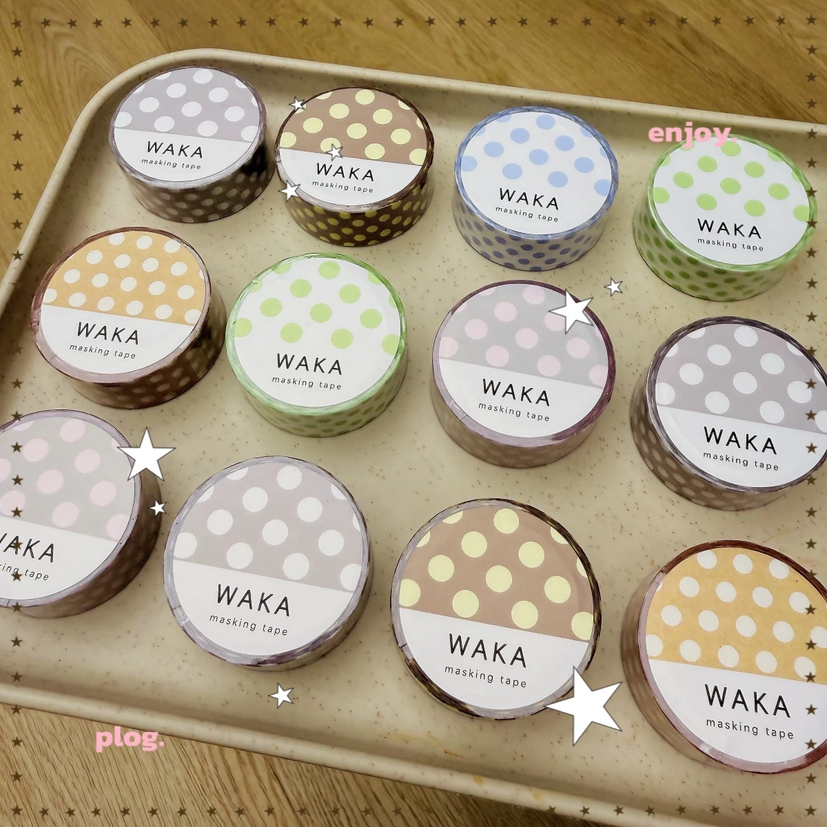 스크랩북킹 테이프 물방울 무늬 와시 테이프 DIY 찢을 수 있는 테이프 고점착 다채로운 도트 무늬 정리함 보관용 디스펜서