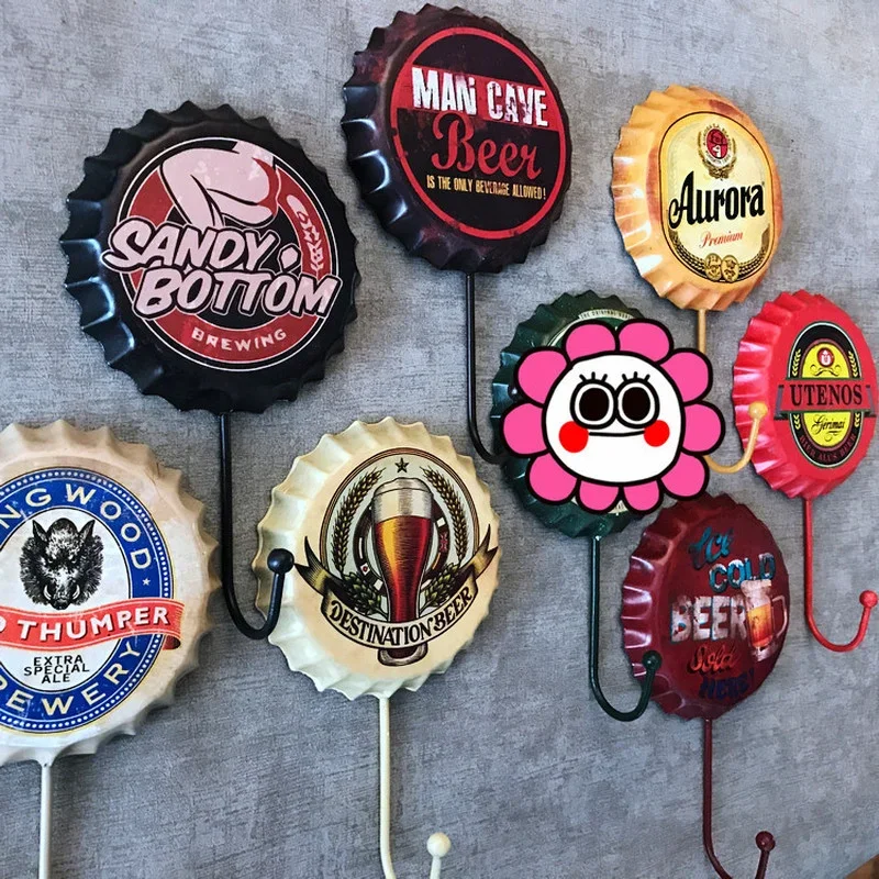 Wall Hooks for Bar Decoration Retro Beer Bottle Cafe Key Hanger