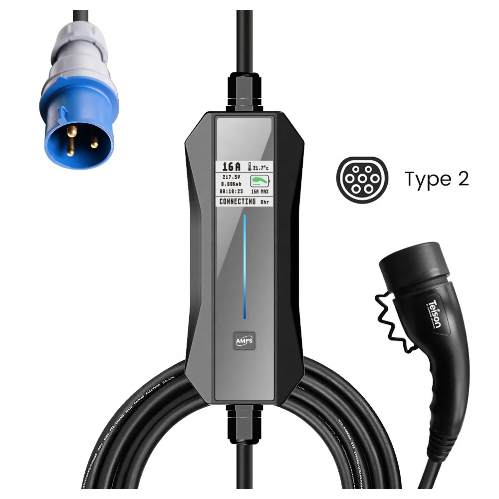 Teison Ev Caricatore Portatile Wallbox Per Auto Elettrica 16A Tipo 2 Iec 62196-2 A Blue Cee Plug Evse Car Charging