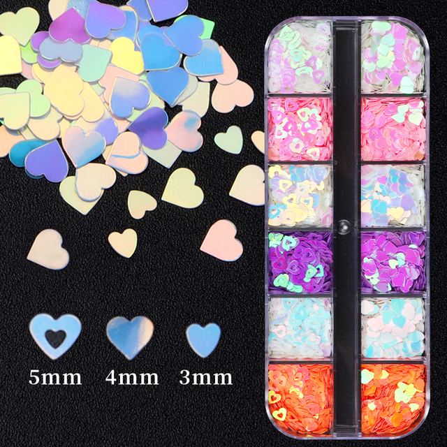 Valentines Empty Love Heart Nail Sequins Holographic Glitter Flakes Decor For DIY Accessories Designer Nail Supplies Tools