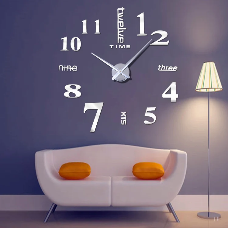 DIY Large Size 3D Digital Wall Clock Acrylic European Three-dimensional Creative Mirror Wall Sticker Clock Home Decoration