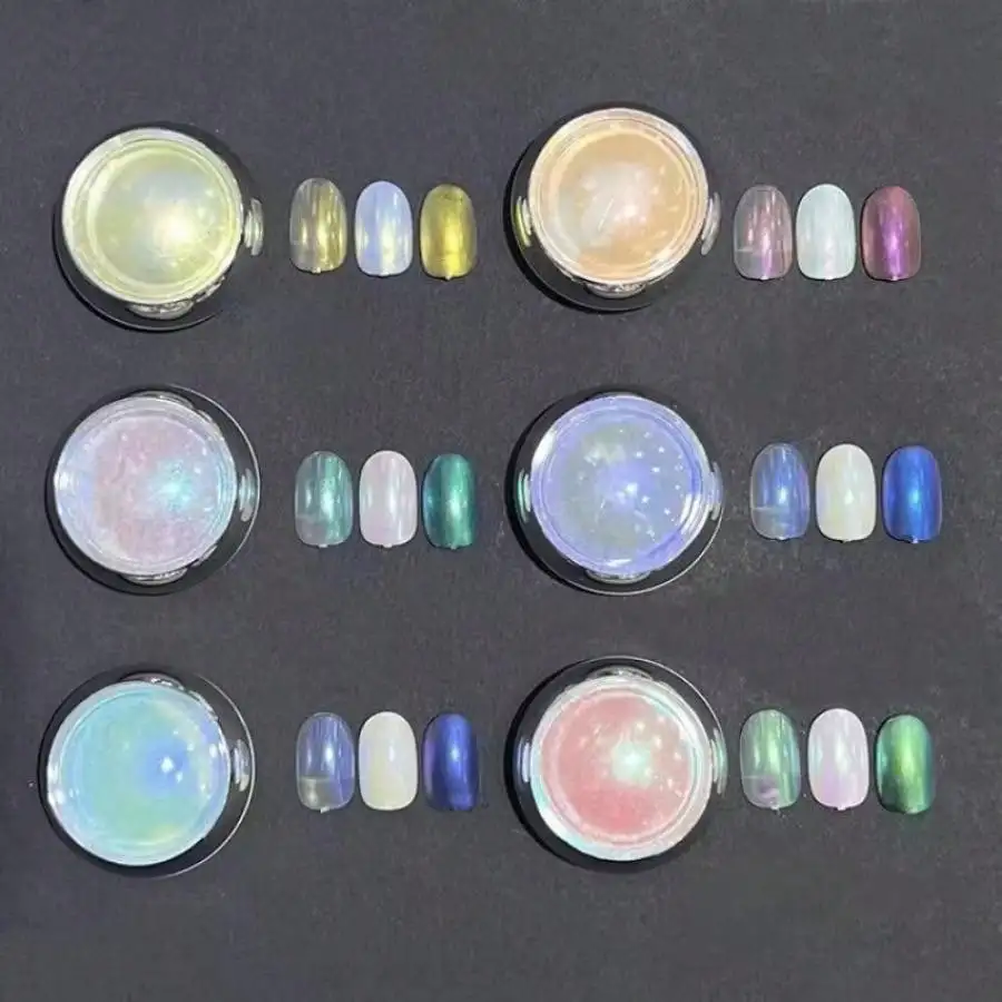 6pcs Auroras Nail Powder Metallic Mirror Effect Holographic Chameleon Pigment For Nail Art Gel Polish Mermaid Dipping nail powder nail pigment