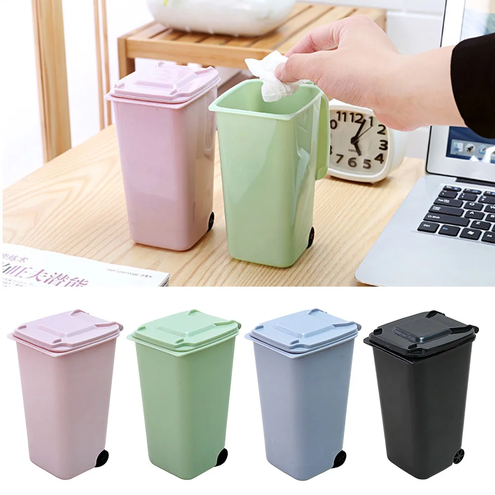 MOONBIFFY Creative Mini Waste Bins Household Home Office Supplies Mini Trash Can Desktop Plastic Bucket Dustbin Small Organiser