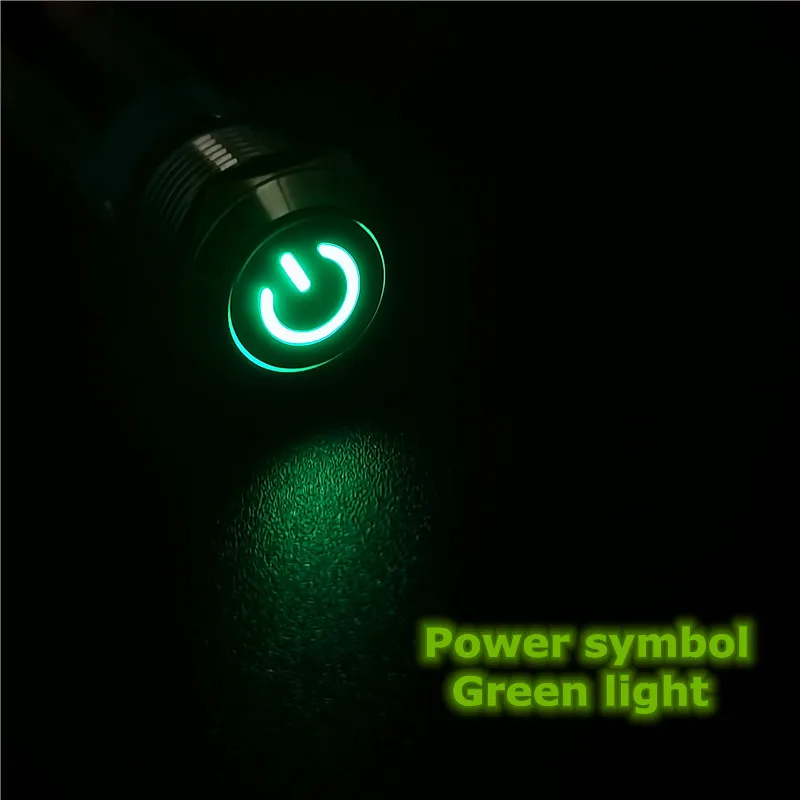 Interruptor pulsador de metal resistente al agua de 12 mm, 3 V, 5 V, 6 V, 12 V, 24 V, 36 V, 48 V, 220 V, luz LED, interruptor de encendido y apagado momentáneo para PC de motor de automóvil