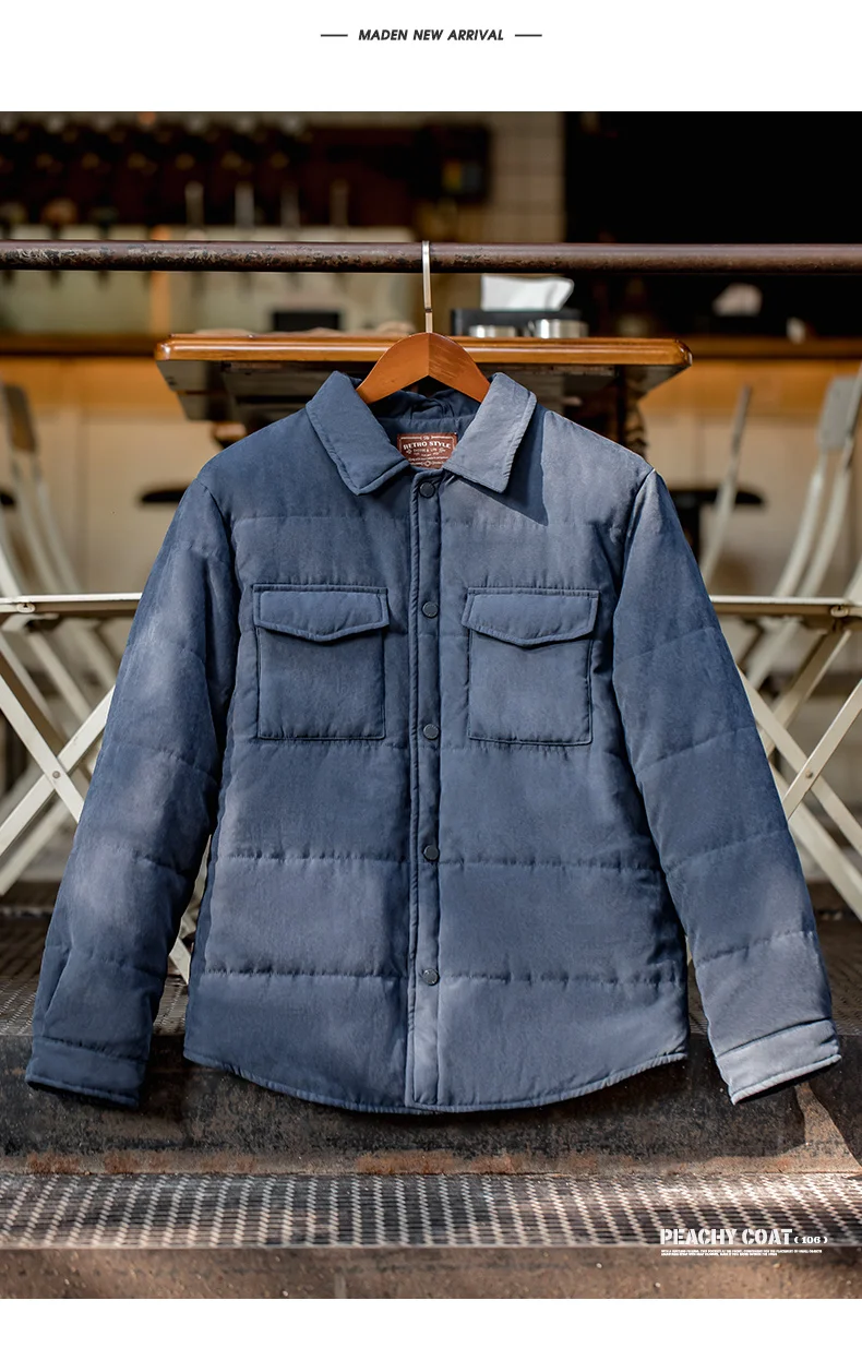 Maden Reversible Peach Pile Cotton Jacket for Men Anti-wrinkle and Warm Thickened Coat Fall and Winter Casual Multi-Pocket Parka