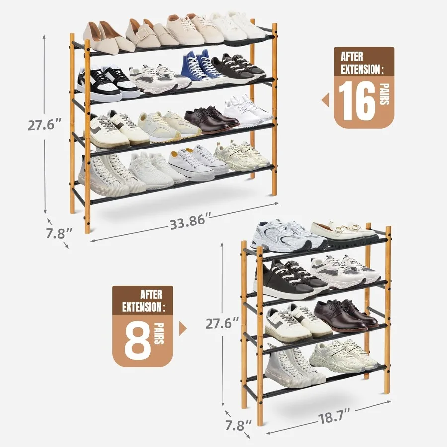 Expandable Shoe Rack 12 Pairs Stackable Small Shoe Rack Metal Adjustable Shoes Organizer for Closet Entryway Hallway Garage Fro
