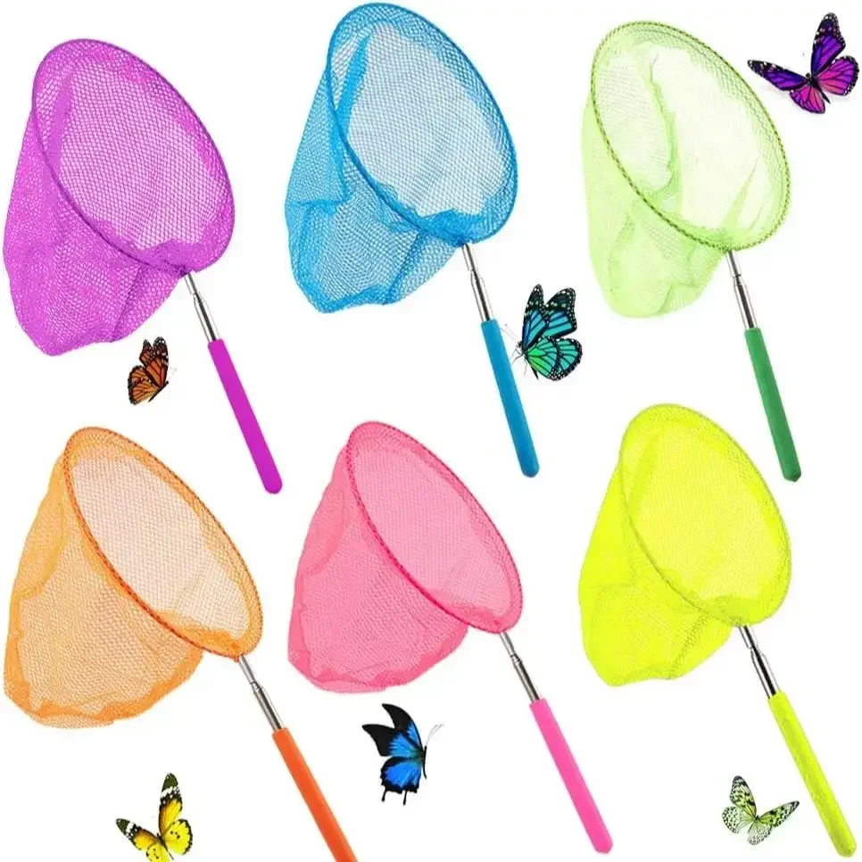 Stainless Steel Fishing Net Colorful Telescopic Butterfly Net Kids Pocket Fish Dip Poles Fishing Toy Gear
