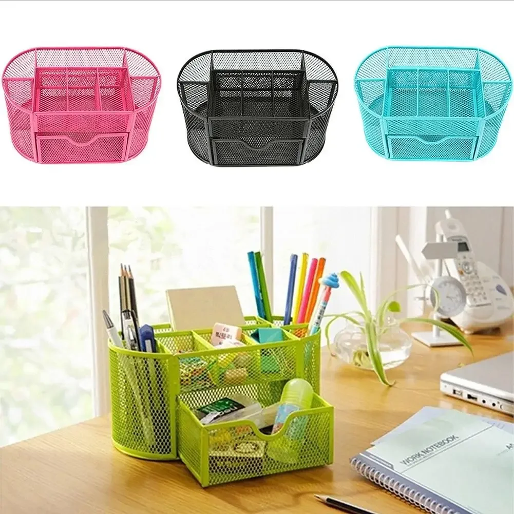Multifuction Stationery Desk Pen Holder Metal Mesh Desktop Office Study Storage