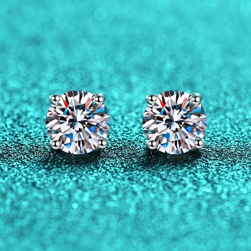 Silver earrings silver stud earrings womens earrings GRA Certified Real Moissanite 0.3-2CT Diamond Earrings D Color VVS1 Classic 925 Sterling Silver Ear Stud Women Birthday Jewelry