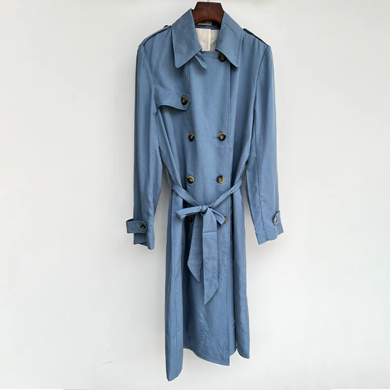 

Zadig Casual Dress Woman Lapel Sky Blue Spring Summer Robe Dresses Female Formal Occasion New Fashion Button Long Sleeve Robes