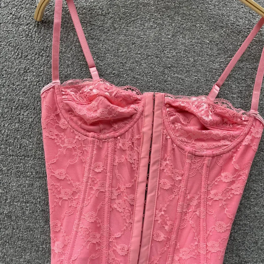 Frau Skinny Rückenfreies Leibchen Mehrfarbige Stickerei Tank Tops Spicy Girls Spitze Spaghettiträger Top Fishbone Tanks – Detail 8