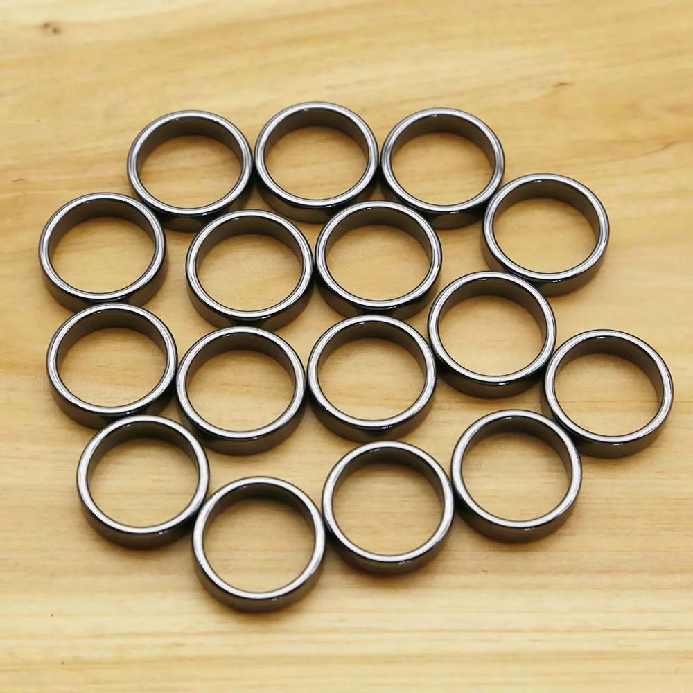 Free Shipping Hot 6mm Natural Black Gallstone Hematite Ring Non-magnetic Flat Finger Circle DIY Charm Jewelry Wholesale 30Pc/Lot