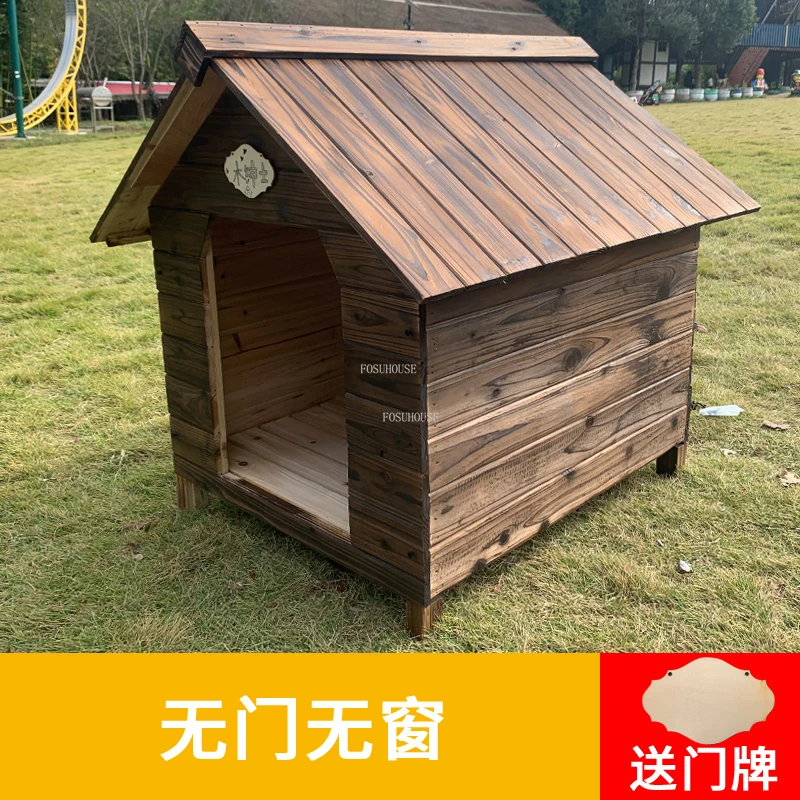 Caseta de perro de lujo para exteriores, patio de madera maciza, protector  solar grande a prueba