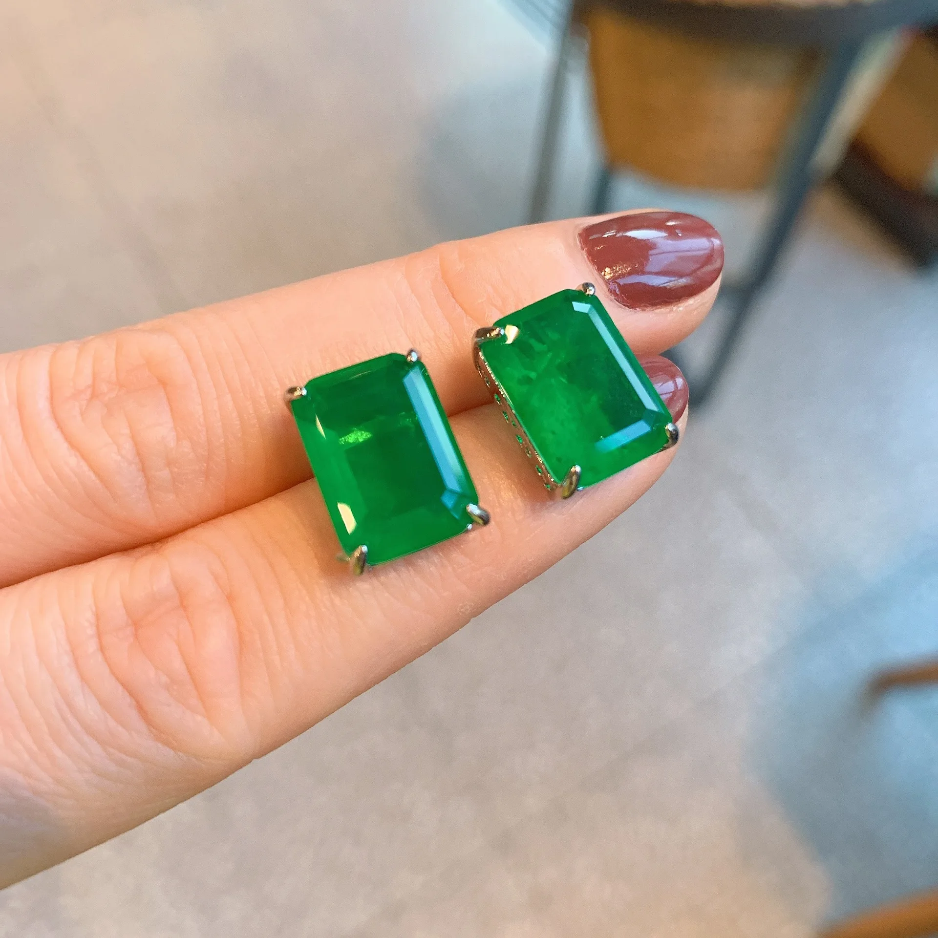 Emerald Green Paraiba Rectangle Pendant Ear Studs Earring Set Wholesale 925 Sterling Silver Vintage Jewelry Trend Birthday Gift