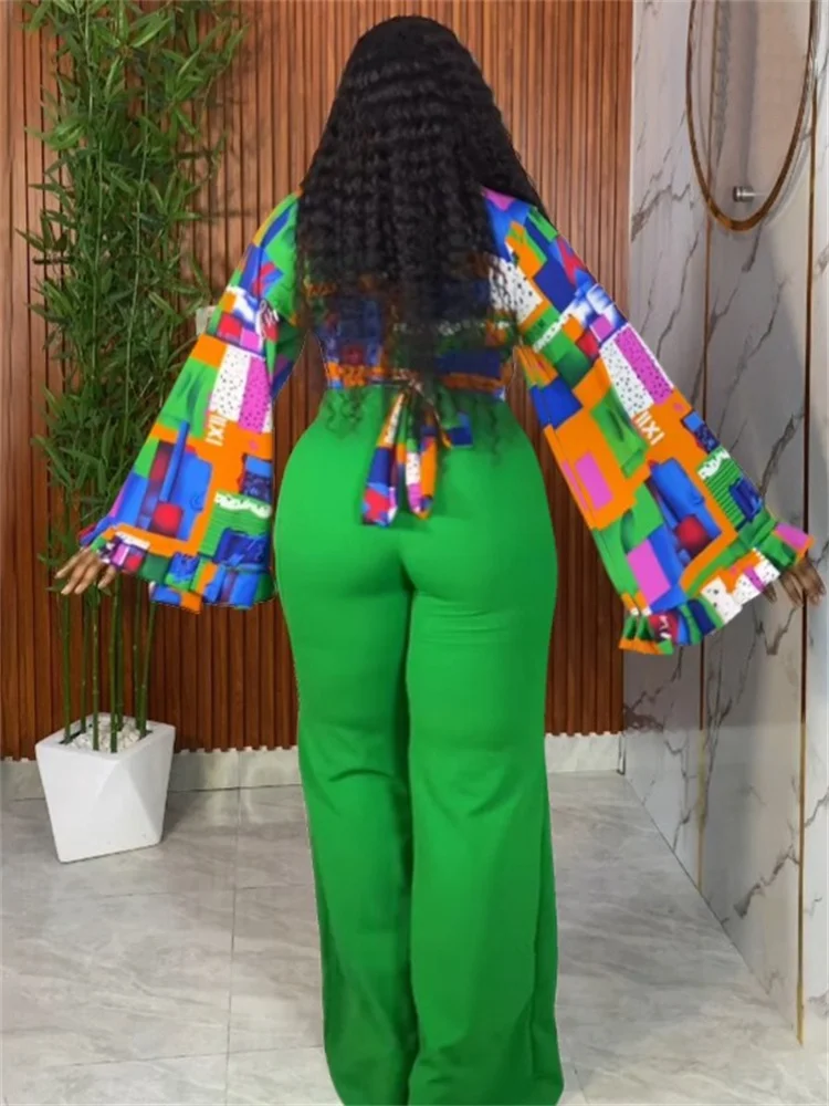 Wmstar Plus Size Two Piece Sets Wholesale Long Sleeve Print Top and Wide Leg Pants Matching Suit Fall Clothing Dropshopping