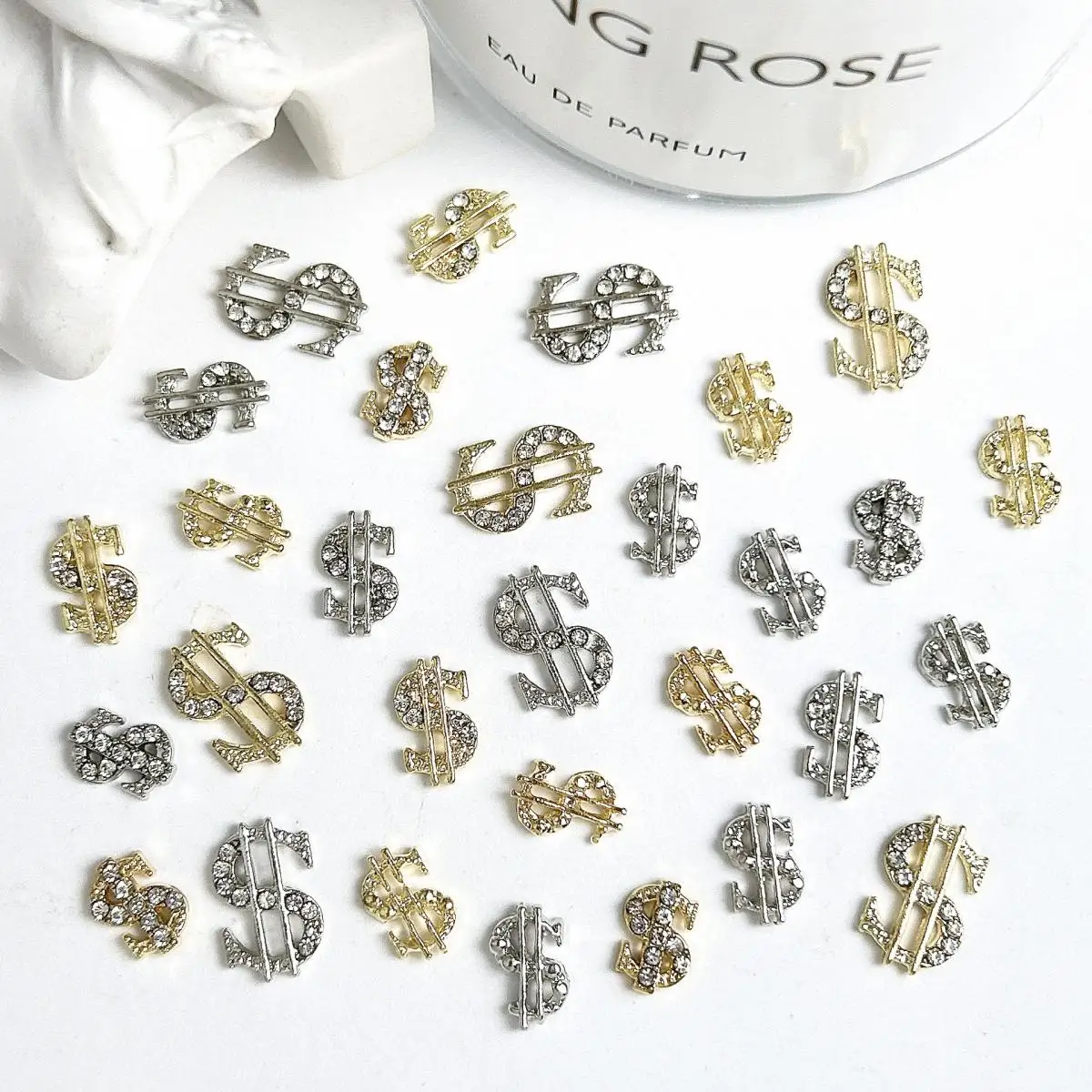 10PCS Exquisite Dollar Sign Nail Charms Metal Alloy Sparkling Rhinestone Nail Art Decorations Accessories For Manicure DIY 2