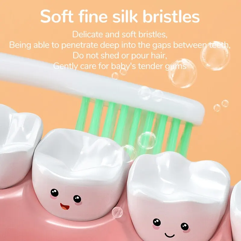 فرشاة أسنان كرتونية للأطفال ، فرش أسنان يدوية مع شعيرات ناعمة إضافية للتنظيف العميق للعناية بالفم في المنزل للأطفال