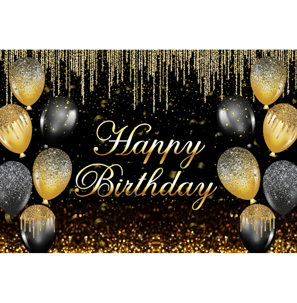 Photo Backdrop Adult Happy Birthday Party Decor Glitter Golden Balloon Wedding Customize