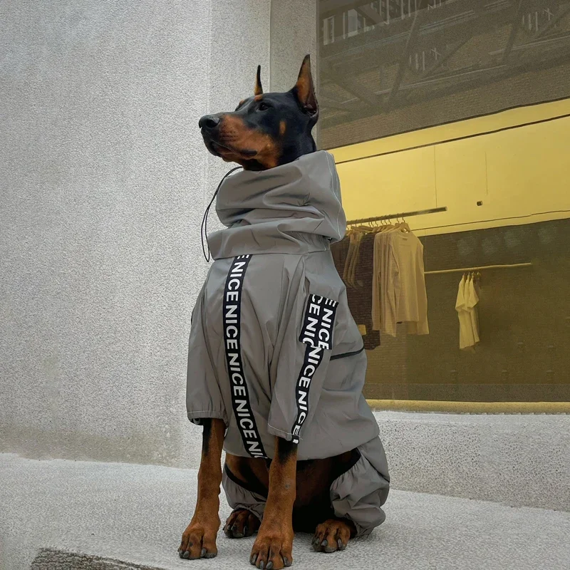 Large Dog Raincoat Reflective Waterproof Jacket Bulldog Doberman