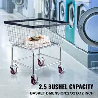 Wire Laundry Cart, 2.5 Bushel Wire Laundry Basket with Wheels, 21''x27''x27.5'' Commercial Wire Laundry Basket Cart, Steel 2