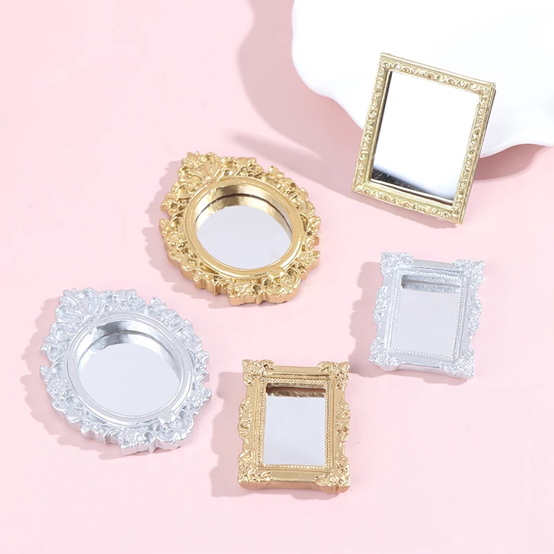 1pc 1/12 Dollhouse Miniature Frame Accessories Furniture Miniature Mirror Wall Room Mirror Mini Classical Doll House Mirrors 2