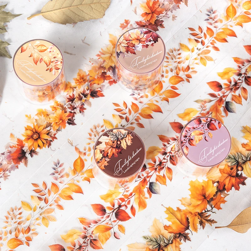 Mr. Paper 가을 가지 잎 테마 pet 테이프, 일기 스크랩북, 전화 케이스 콜라주 스티커 테이프, 4 가지 스타일, 200cm/롤