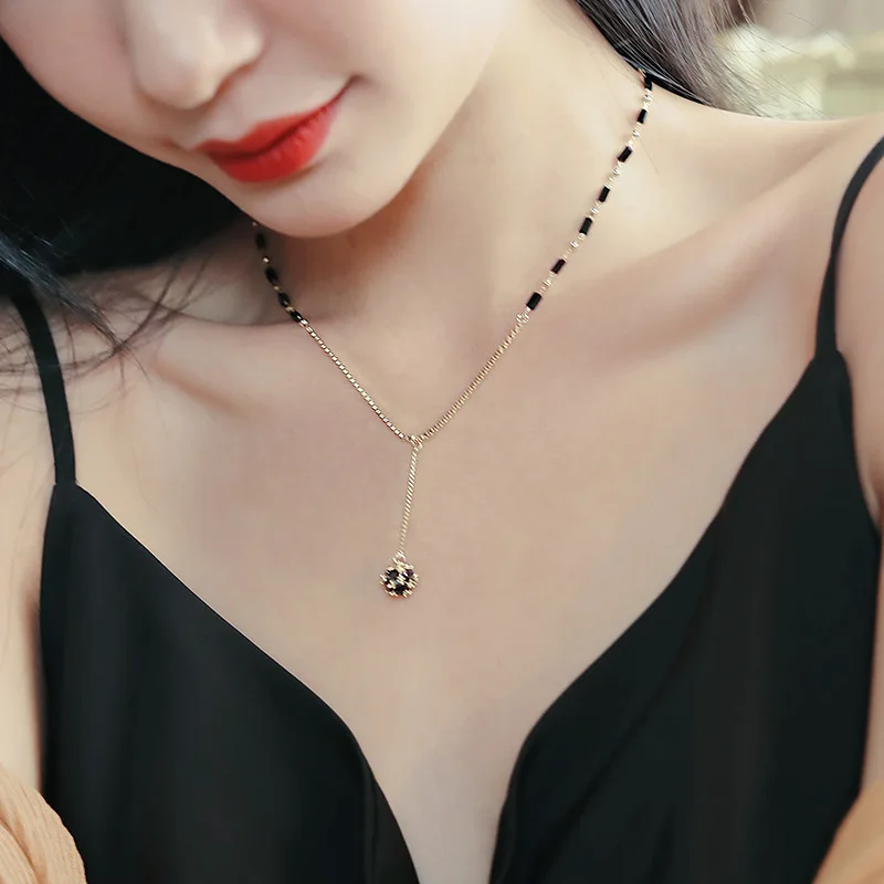 Mysterious Sexy Black Crystal Zircon Ball Pendant Necklace Party Luxury Necklace - Image 2
