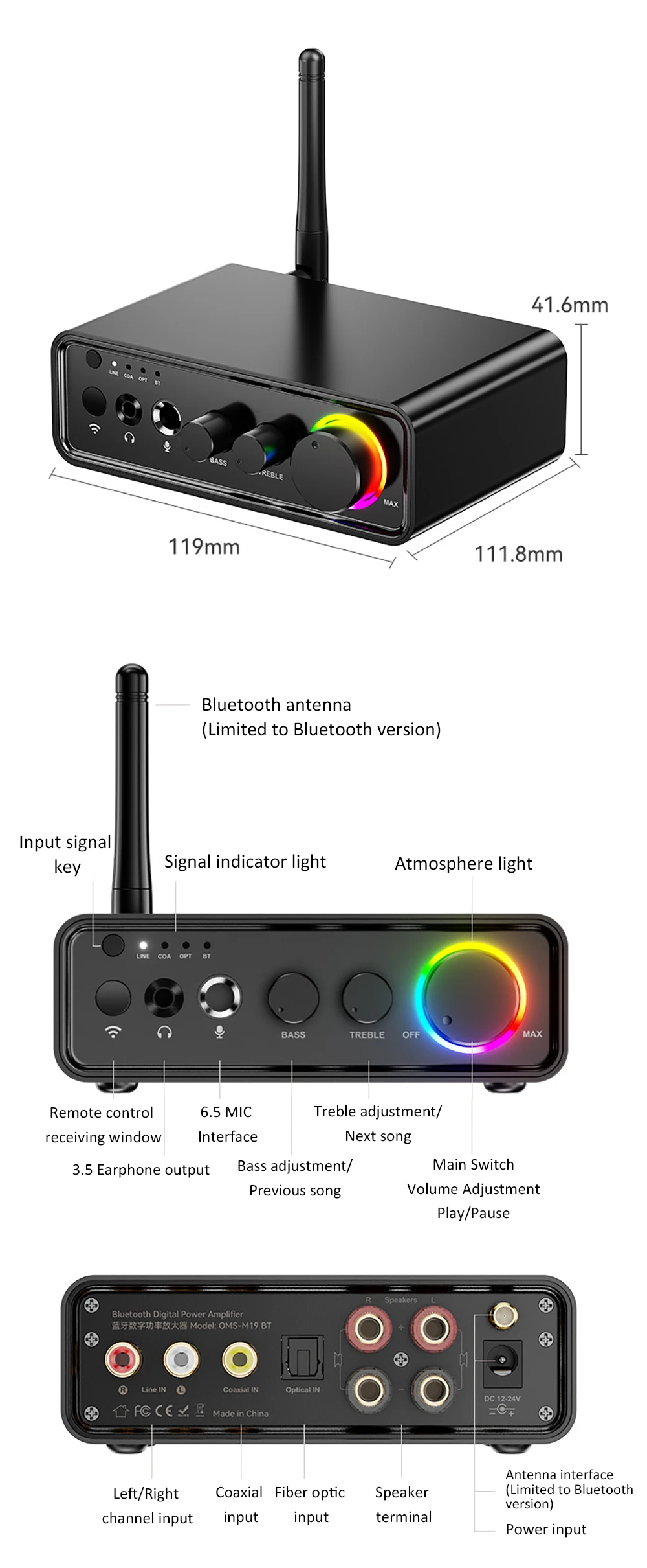 200W Sound Amplifier MT19 BT TPA3116D2 Bluetooth 5.3 Class D Channel 2.0 Hifi Am
