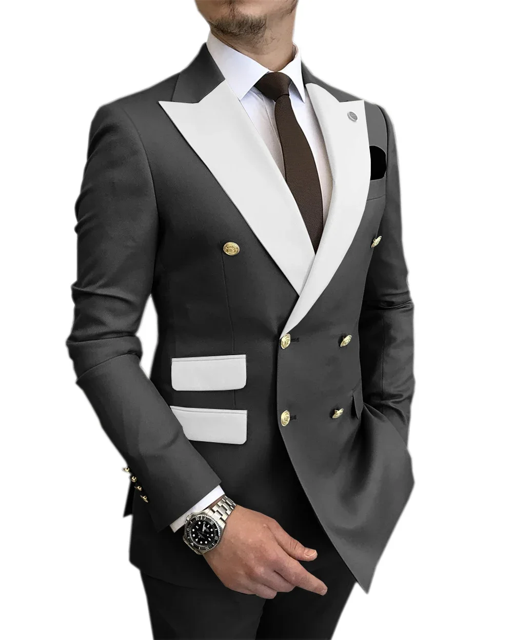 New Men Suit Red Slim Double-breasted White Lapel Fashion Groom Best Man Wedding Party Suit (Blazer + Pants)