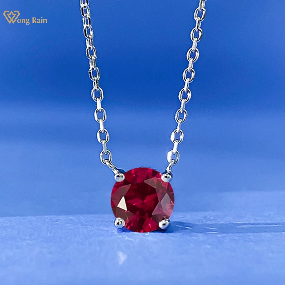 

Wong Rain 100% 925 Sterling Silver 6.5MM Round Cut Lab Ruby Citrine Sapphire Citrine Gemstone Pendant Necklace Jewelry Wholesale