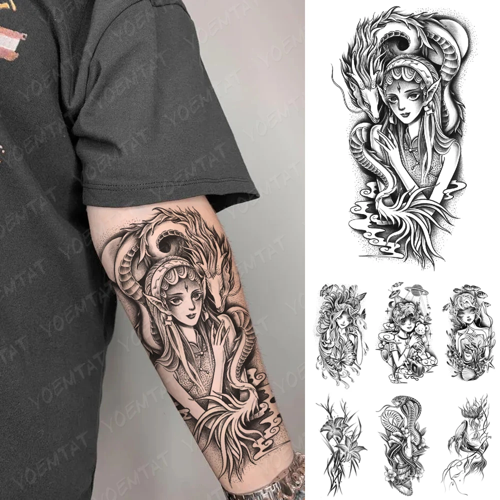 

Waterproof Temporary Tattoo Sticker Cloud Dragon Phoenix Anime Sexy Evil Girl Festival Body Art Arm Fake Sleeve Tattoos Women