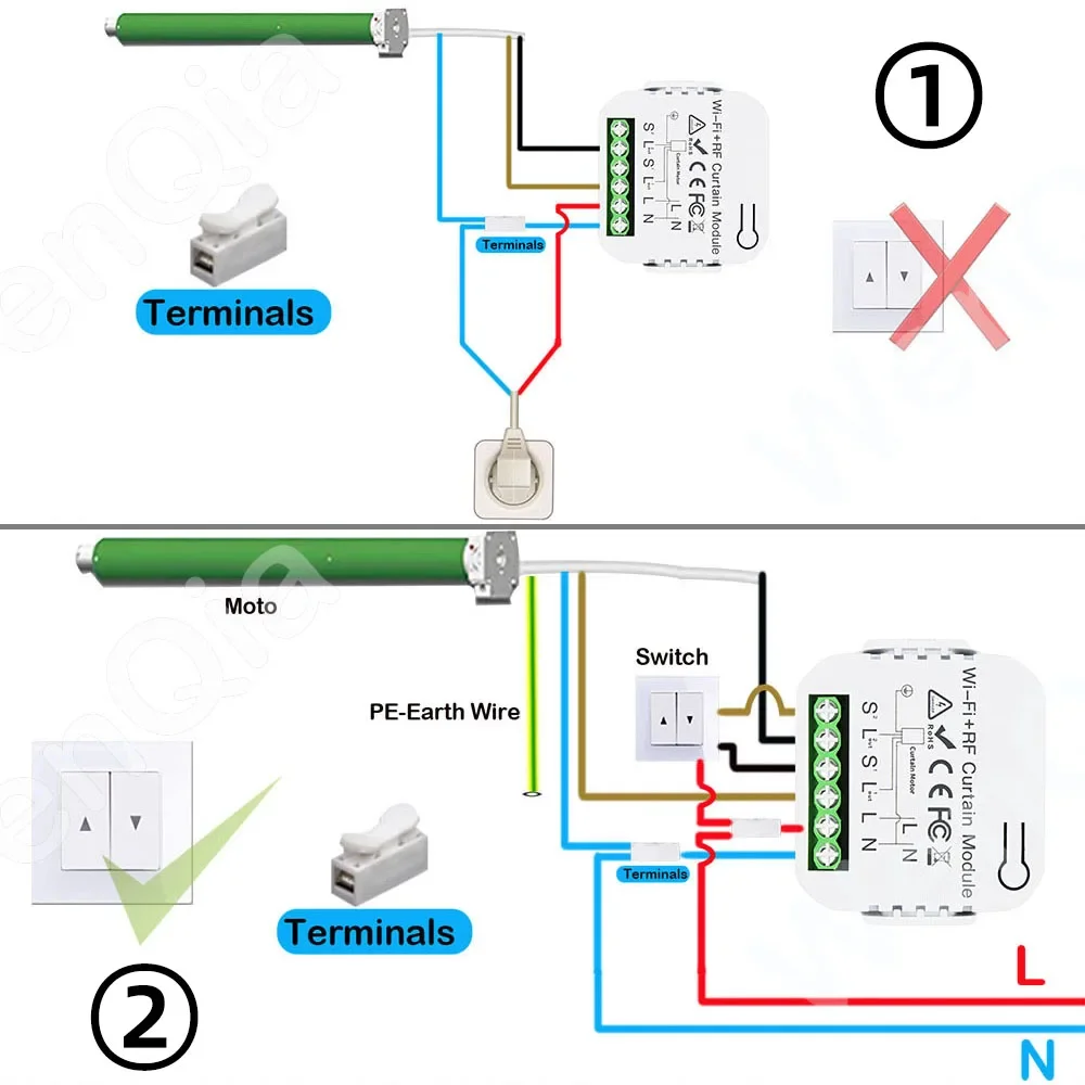 Smart WiFi RF Curtain Switch Module Wireless 433MHz 5 in 1 Remote Controller,110V 220V 240V for Roller Shutter Garage Tuya Alexa