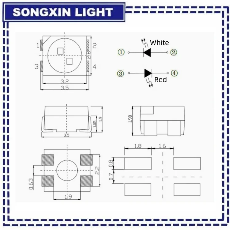 SAMIROB 100 Stück 3528 SMD LED Bi-Color Rot-Weiß LEDs NEUES Modellzug Eisenbahnmodellierung PLCC-4 Antipole FÜR 0SROM – Detail 2