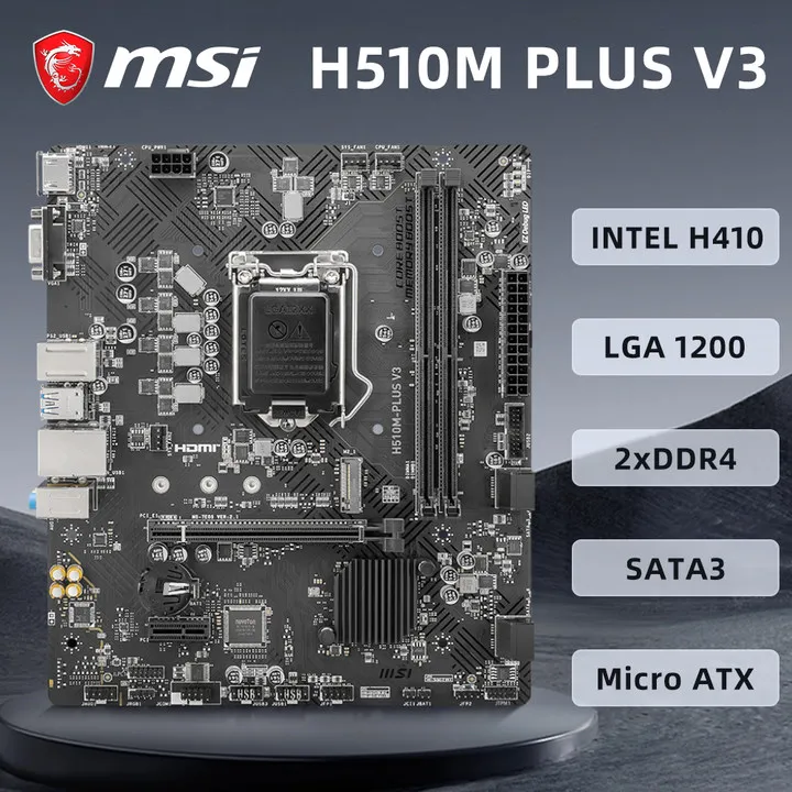 Материнская плата MSI H510M PLUS V3 Поддерживает LGA 1200 розетка i9-10900K 10400F INTEL H470 2xDDR4 1xM.2 PCIe 3,0 mATX